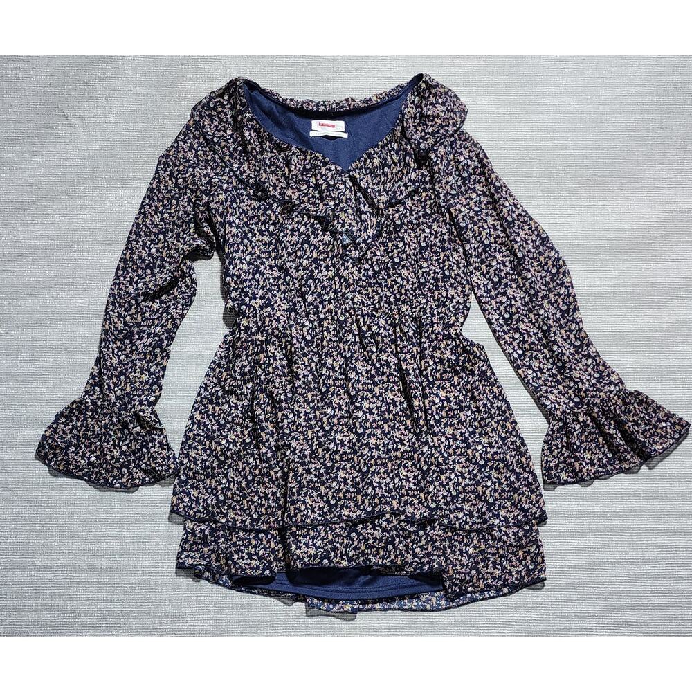 Urban Outfitters Floral Ruffle Mini Dress Women’s Medium Blue Long Sleeve